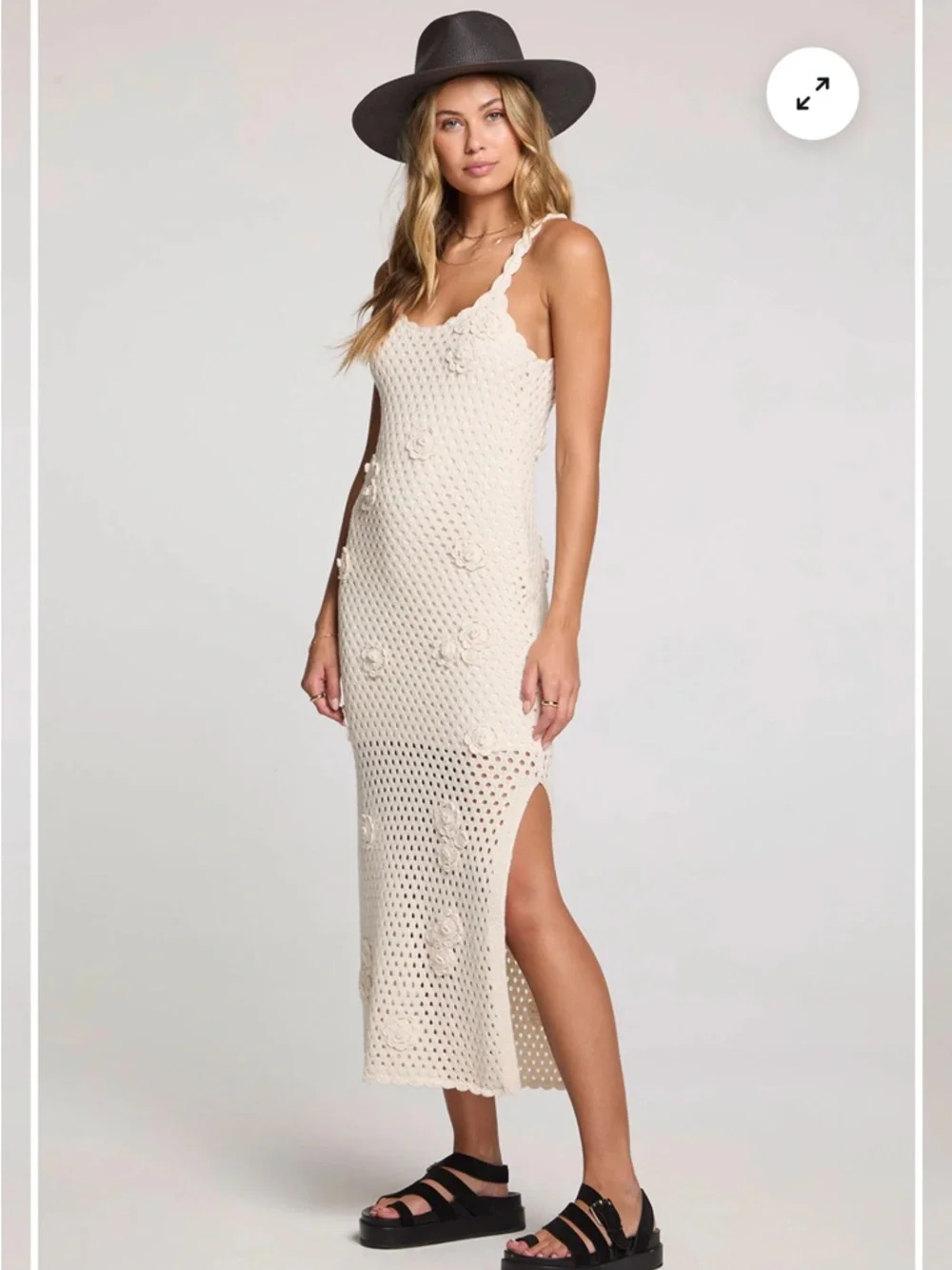 Saltwater Luxe Los Angeles Newland Midi Dress Crochet Knit Flowers Cream NWOT - Picture 3 of 8